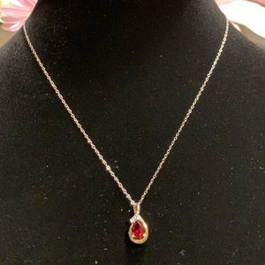 Genuine Diamond and Garnet 10k gold and 925 Necklace